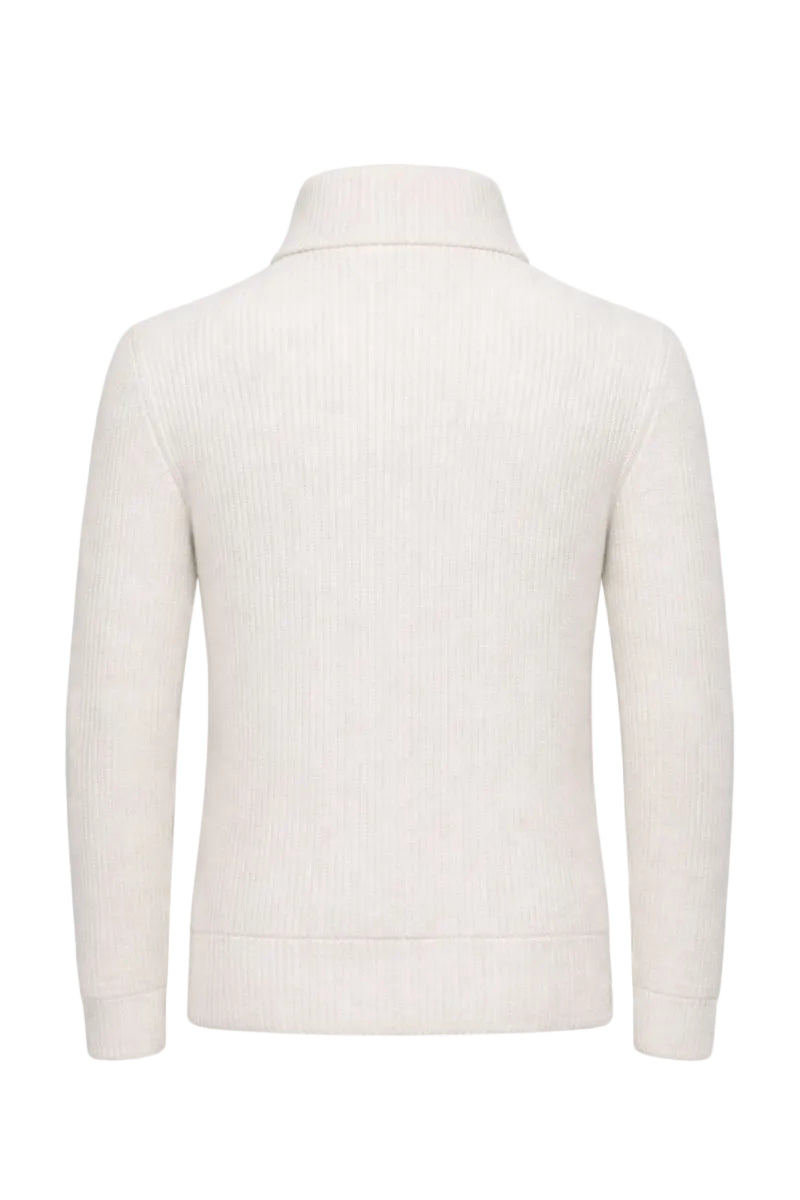 Off-white cashmere wool blend cardigan with foax fur