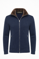 Navy Cashmere & Wool Blend Faux Fur Cardigan