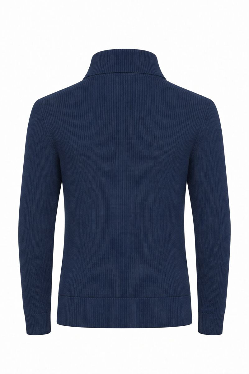 Navy cashmere wool blend cardigan with foax fur