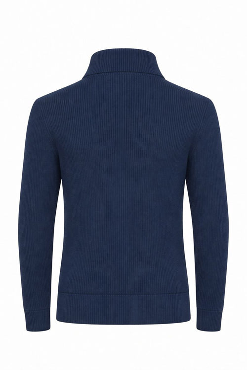 Navy cashmere wool blend cardigan with foax fur